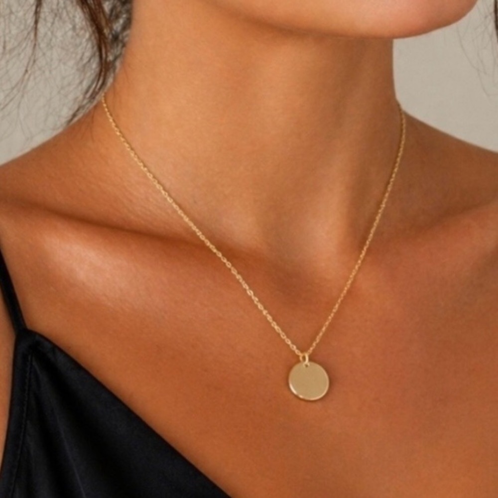 Gold Disc Pendant Necklace Elegant Minimalist Jewelry NEW Simple Delicate
